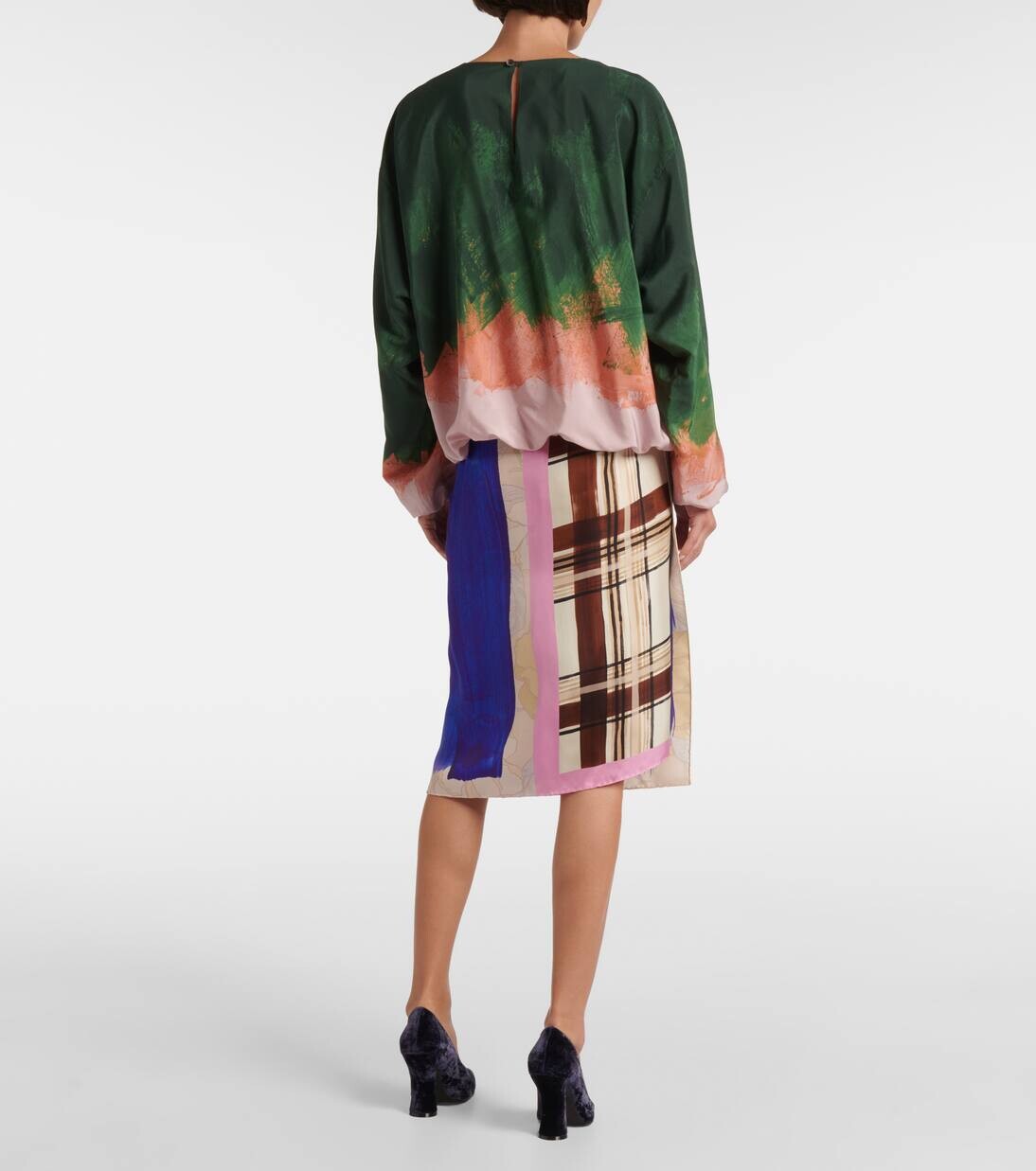 Топ из смесового шелка с эффектом омбре Dries Van Noten, зеленый — фото 3