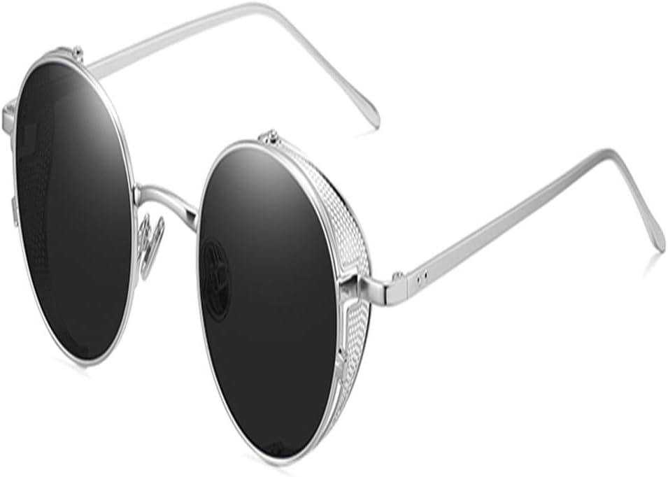 

Женские ретро-солнцезащитные очки в стиле стимпанк с боковыми щитками из золотистого металла; мужские ретро-солнцезащитные очки круглой формы с полой оправой и защитой от УФ-излучения UV400 KTUCN, Silver With Black