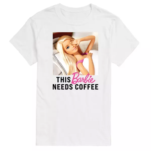 

Мужская футболка с принтом "Нужен кофе" This Needs Coffee Barbie, белый