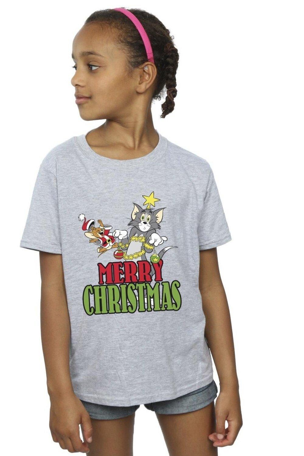 

Хлопковая футболка Merry Christmas Baubles Tom & Jerry, серый