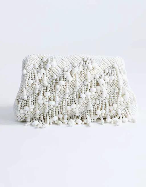

Белый клатч с бусинами и украшением Topshop Garison