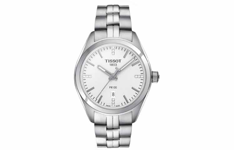 

TISSOT Часы PR100 Collection Quartz Movement Women's Watch Watch White Dial Stainless Steel Case Stainless Steel Strap, White Dial