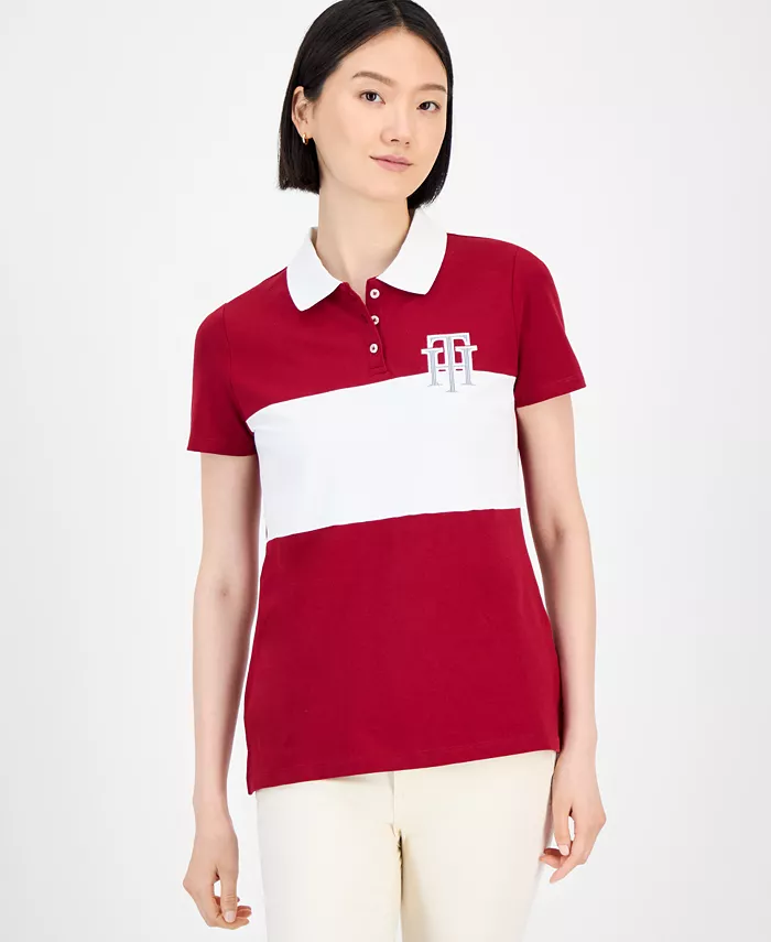 

Женская рубашка-поло с короткими рукавами из лоскутного пике Tommy Hilfiger, красный