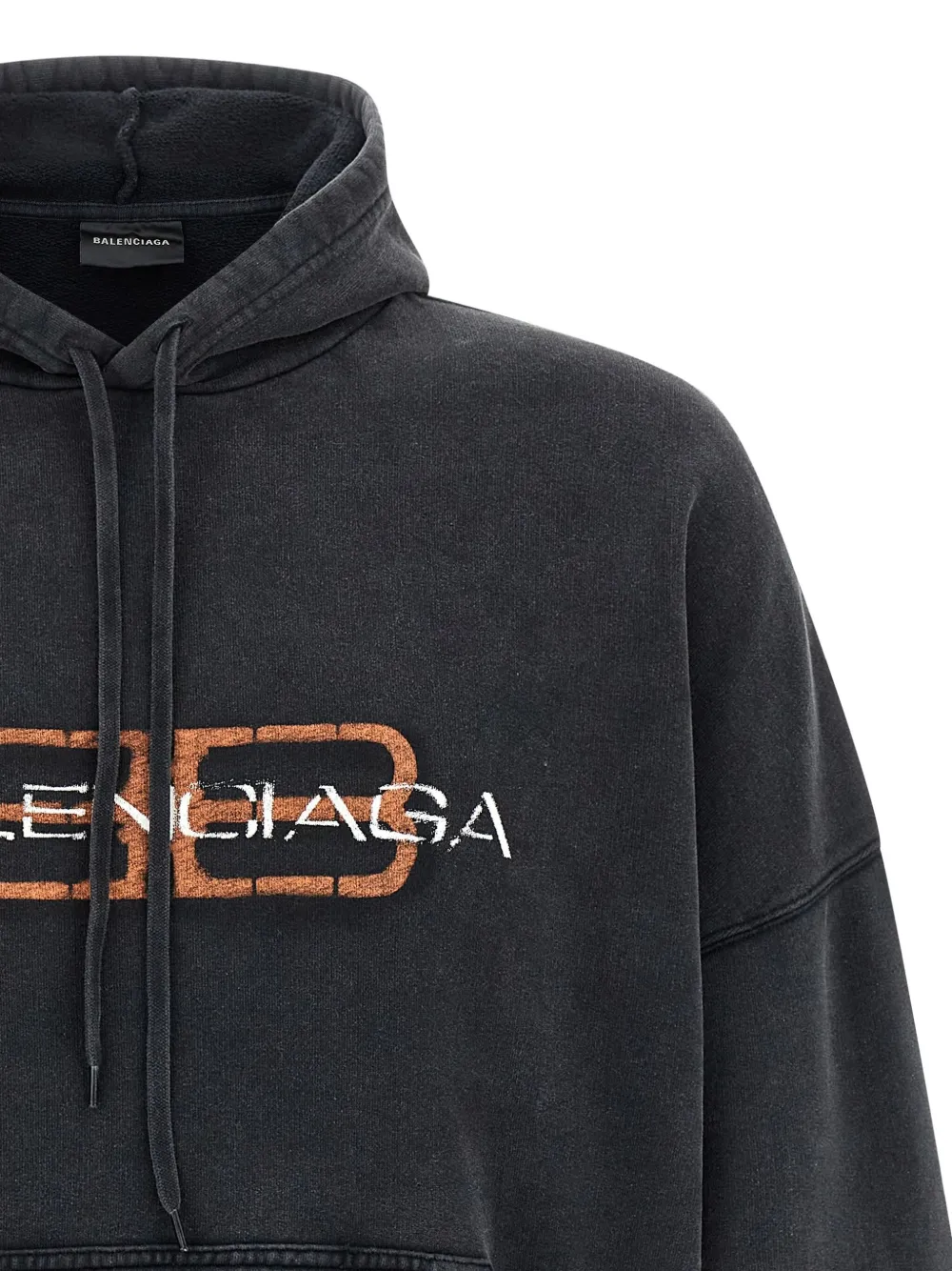 Худи с принтом на груди и карманом-кенгуру Balenciaga, черный — фото 4