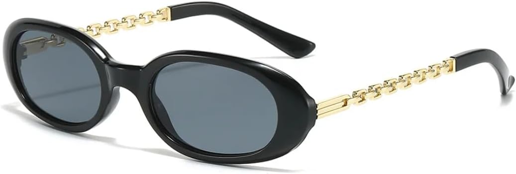 

Ретро-солнцезащитные очки с леопардовым принтом, маленькая оправа, овальная форма, для женщин, с оригинальной цепочкой, модные мужские очки с защитой от УФ-излучения UV400 UATXTAU, Black