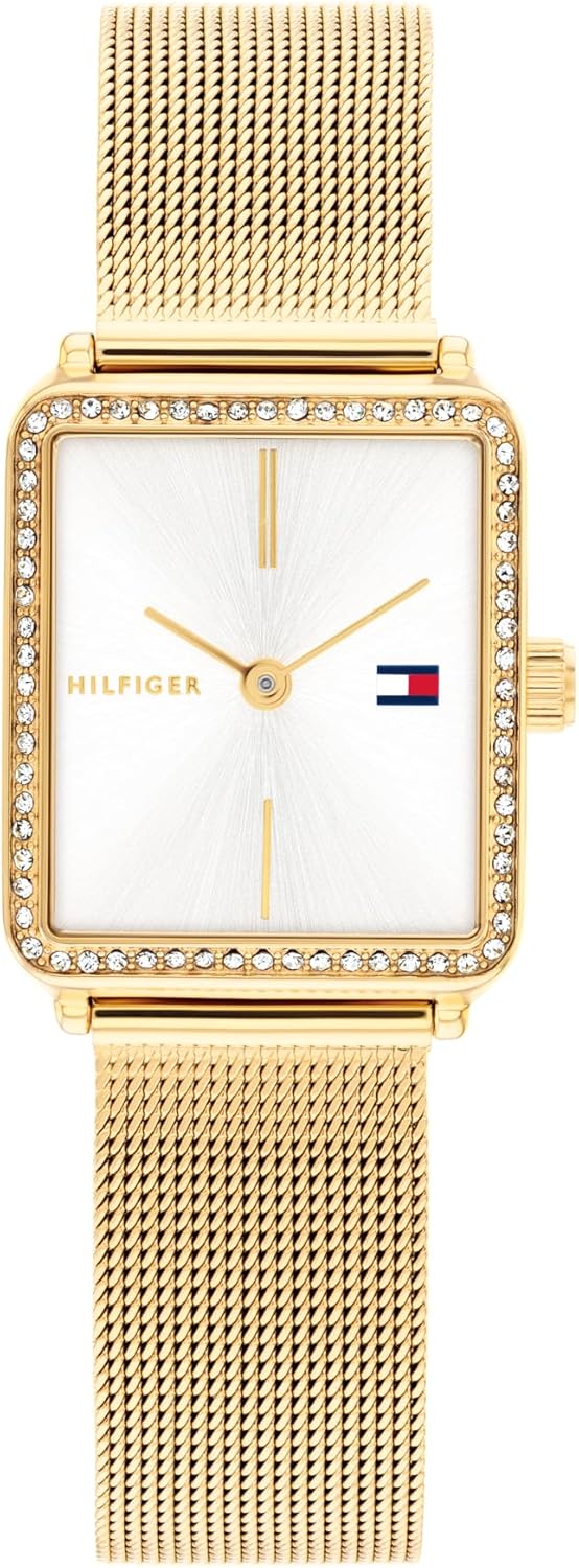 

Женские кварцевые часы Tommy Hilfiger - корпус Mini Tank из нержавеющей стали с кристаллами, сетчатый браслет, модный аксессуар - подарок для нее, Gold Plated, Позолоченный, Женские кварцевые часы Tommy Hilfiger - корпус Mini Tank из нержавеющей стали с к