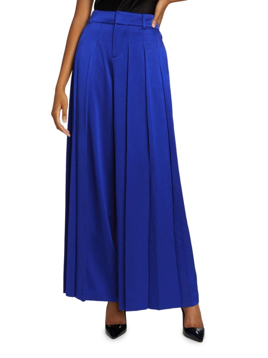 

Широкие брюки Simon с плиссировкой из атласа Alice + Olivia, цвет Royal