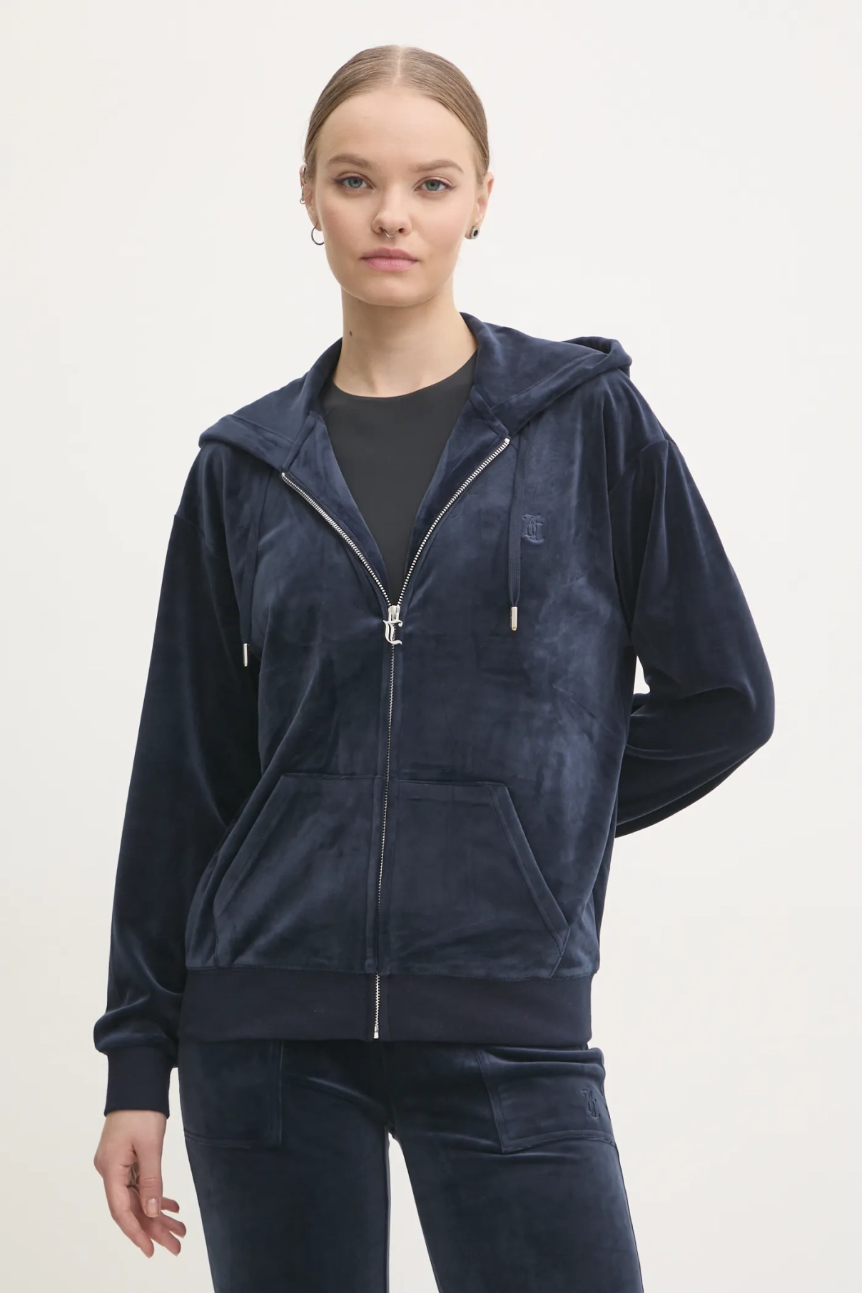 

HALAN OVERSIZED HOODIE бархатный свитшот Juicy Couture, темно-синий