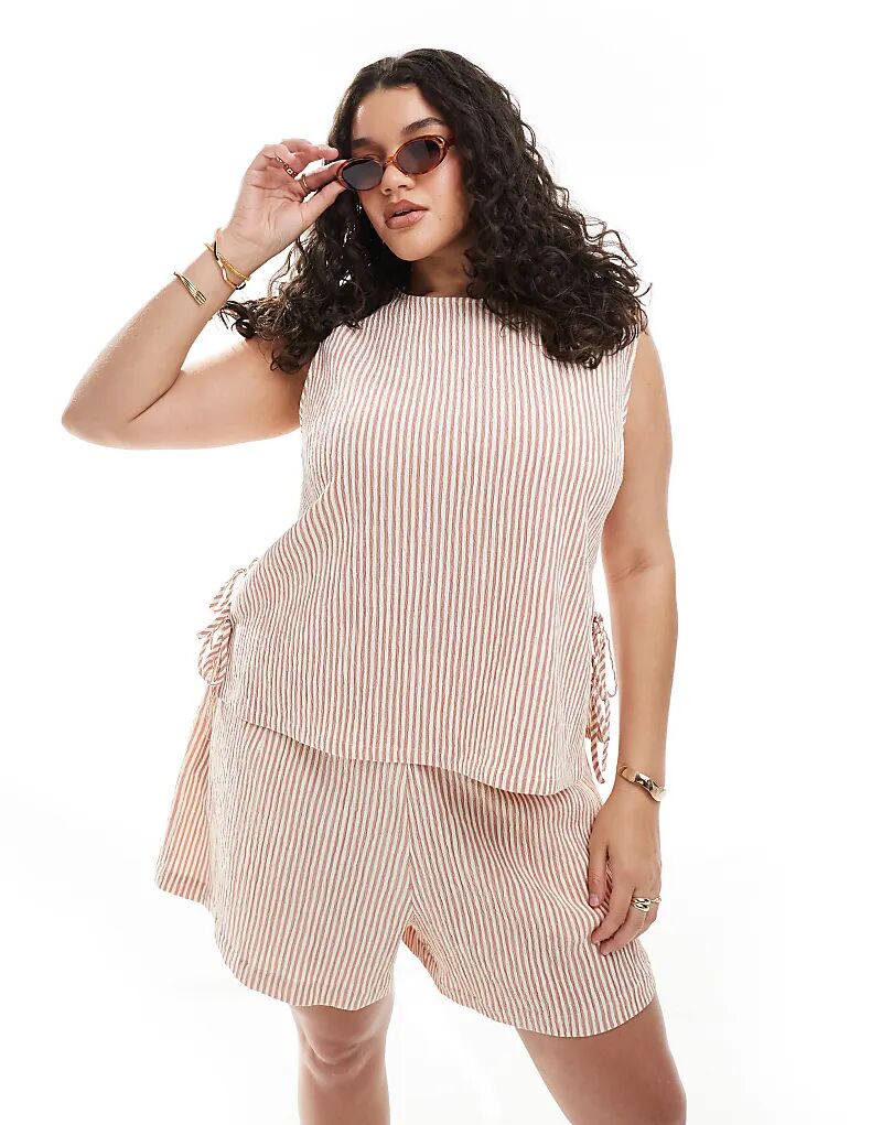 

Текстурированный топ-футляр с завязками по бокам от ASOS DESIGN Curve в розовую полоску