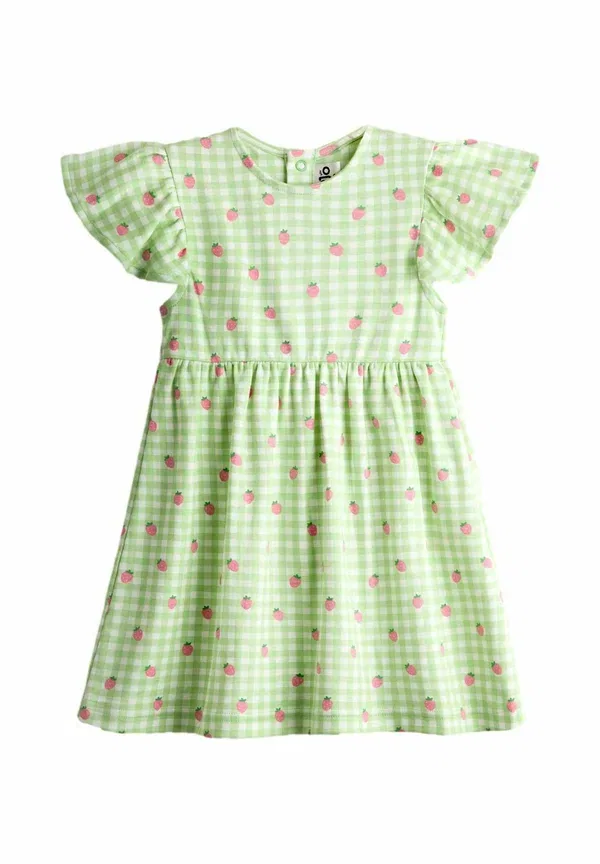 Платье Regular fit, повседневное Jojo Maman Bébé, зеленая клетка с клубникой