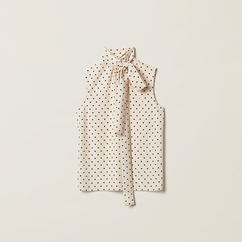 

Топ из крепдешина в горошек Miu Miu, белый