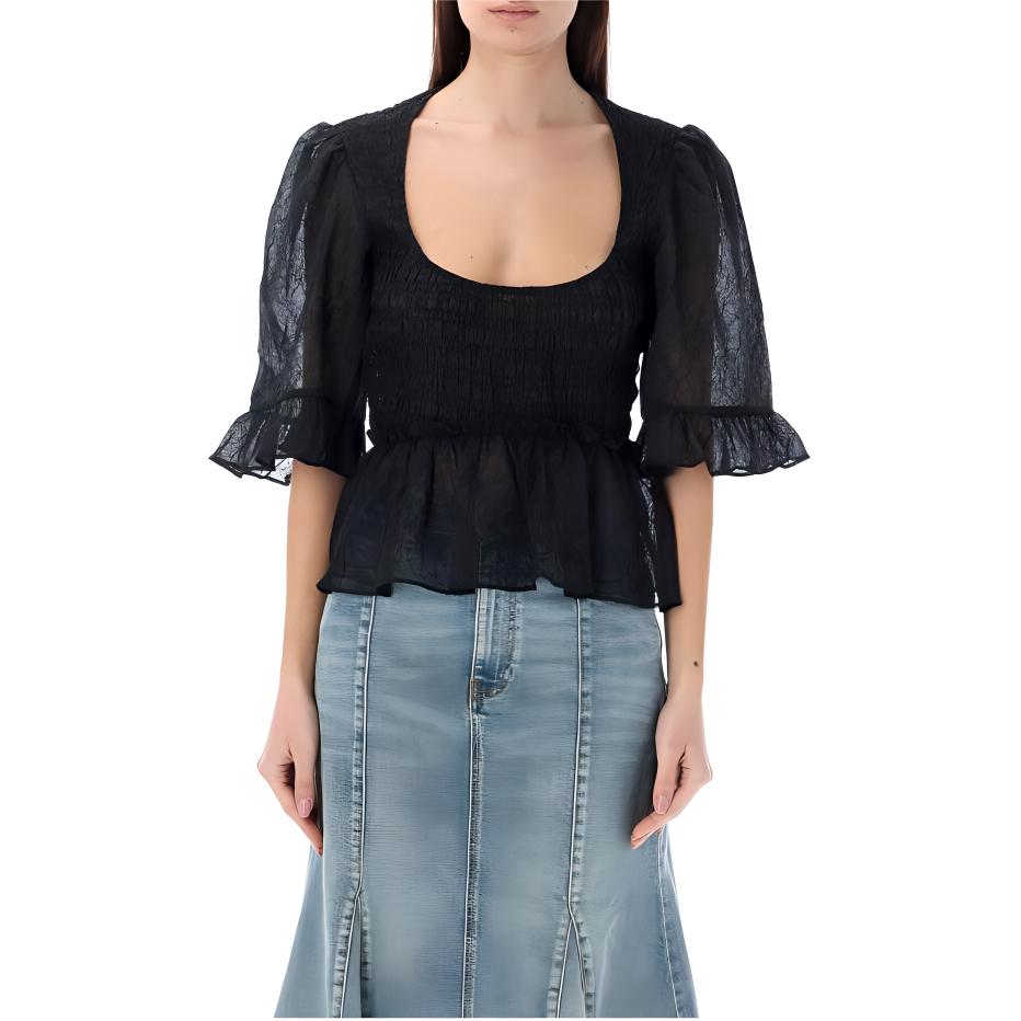 

GANNI Блузка из плиссированного жоржета, черная