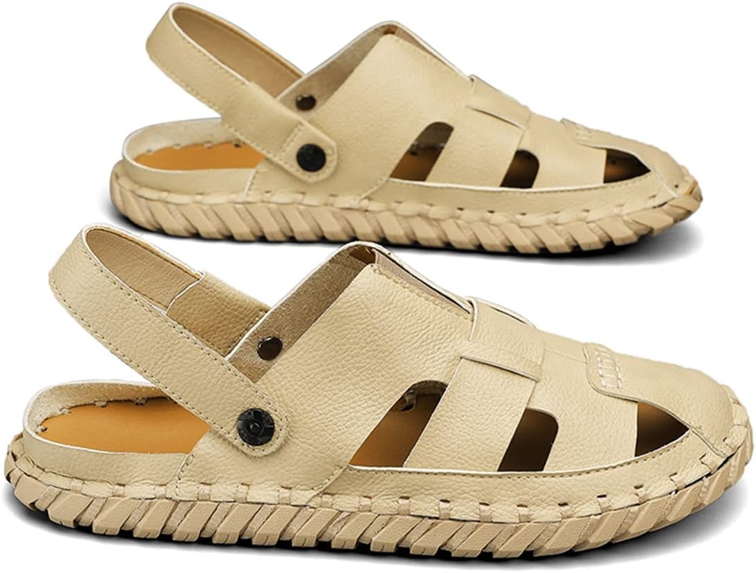 

Мужские кожаные сандалии для активного отдыха и походов, повседневные модные спортивные пляжные туфли с закрытым носком, легкие сандалии для ходьбы Generic, бежевый