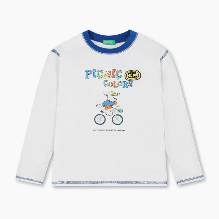 Детская футболка с принтом щенка айвори от Benetton Kids