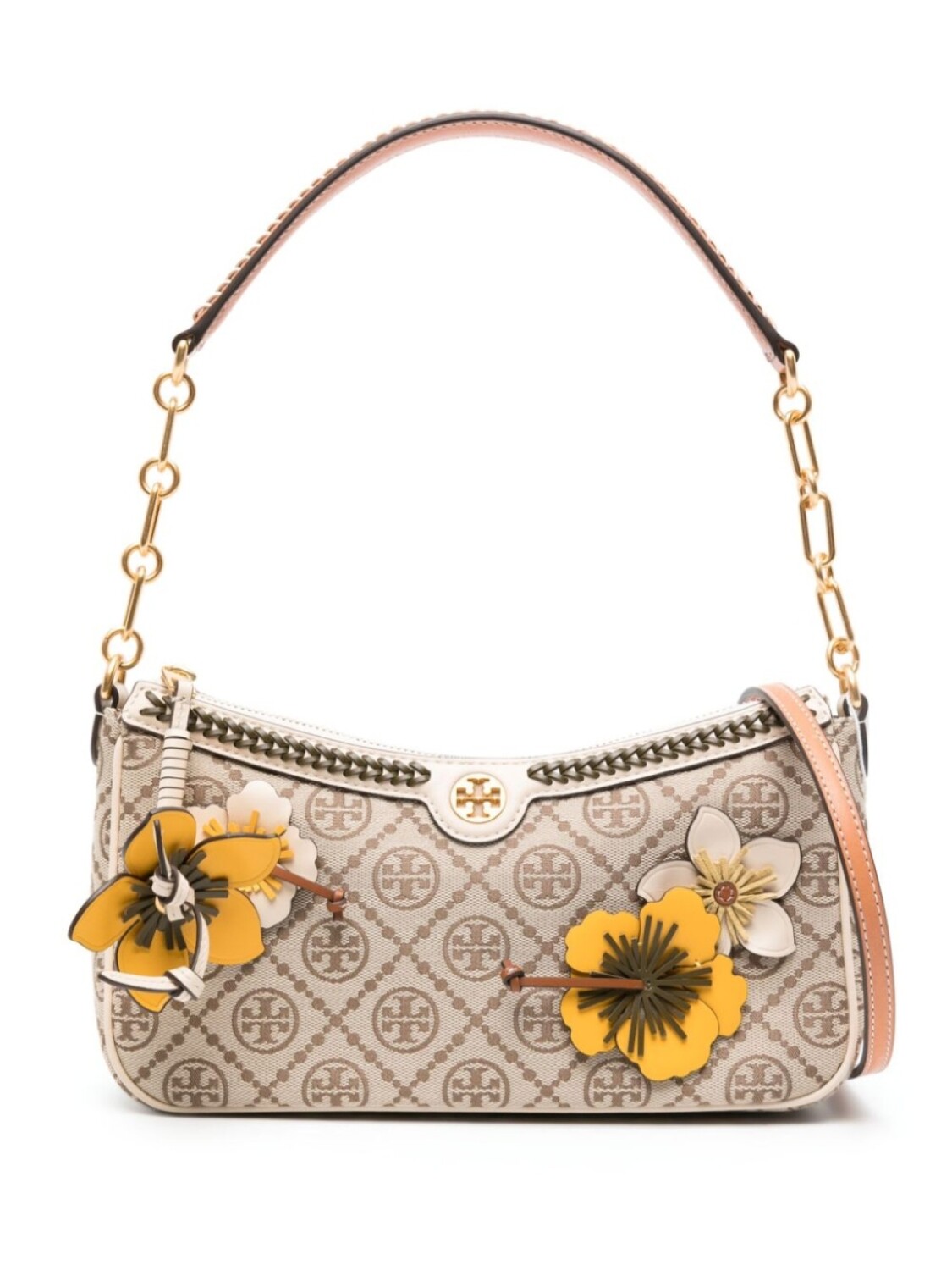 

Tory Burch сумка на плечо T Monogram с цветочной аппликацией, коричневый