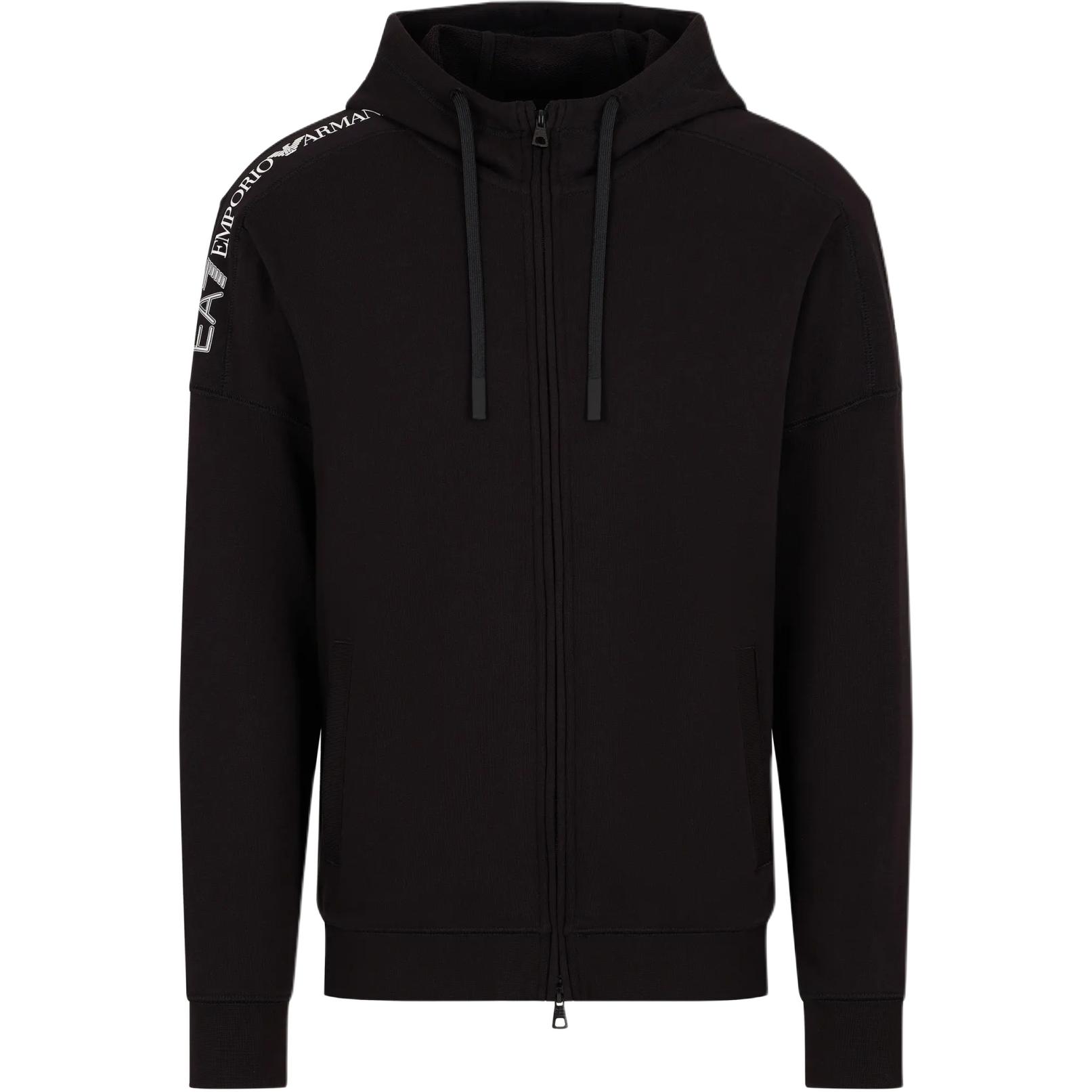 Футболка с принтом логотипа Ea7 на молнии EMPORIO ARMANI, черная — фото 2