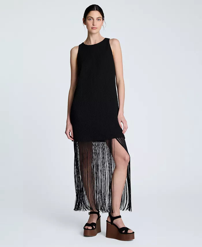 

Женское мини-платье без рукавов с бахромой по низу Kenneth Cole, черный