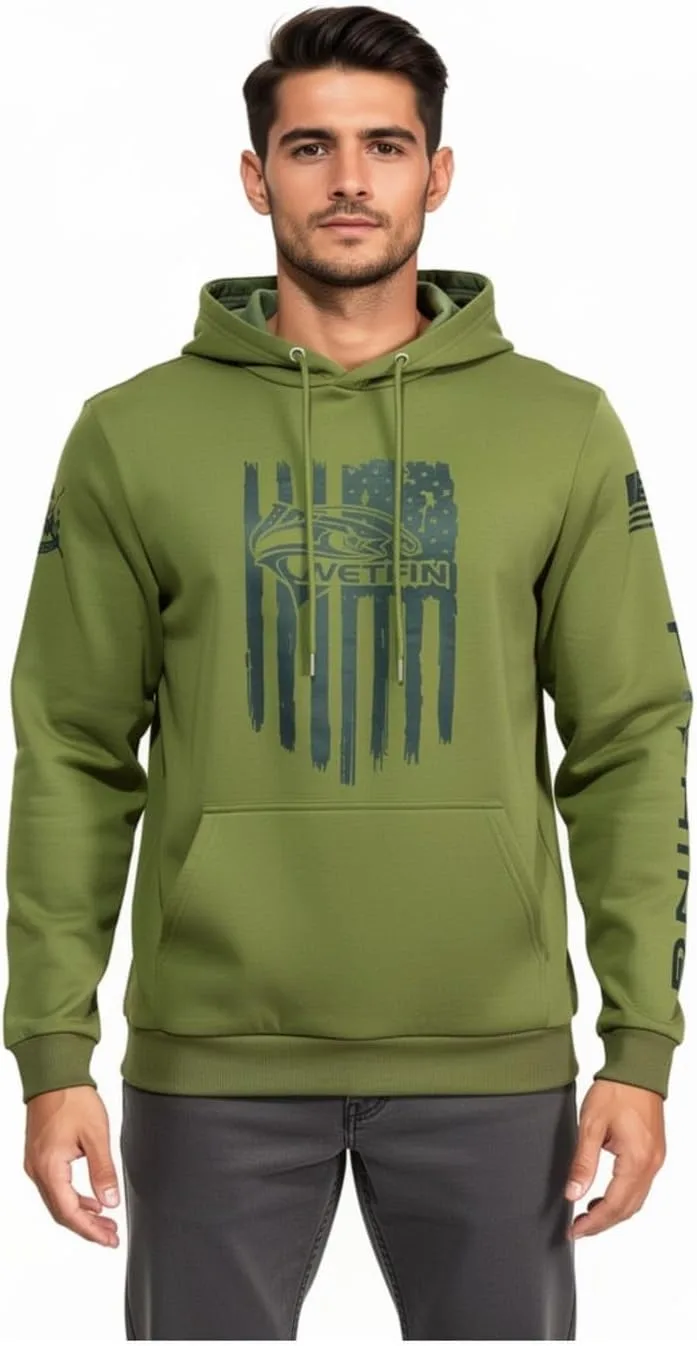 

Мужская утепленная толстовка с капюшоном для рыбалки — оливковый пуловер Flag Angler WETFIN