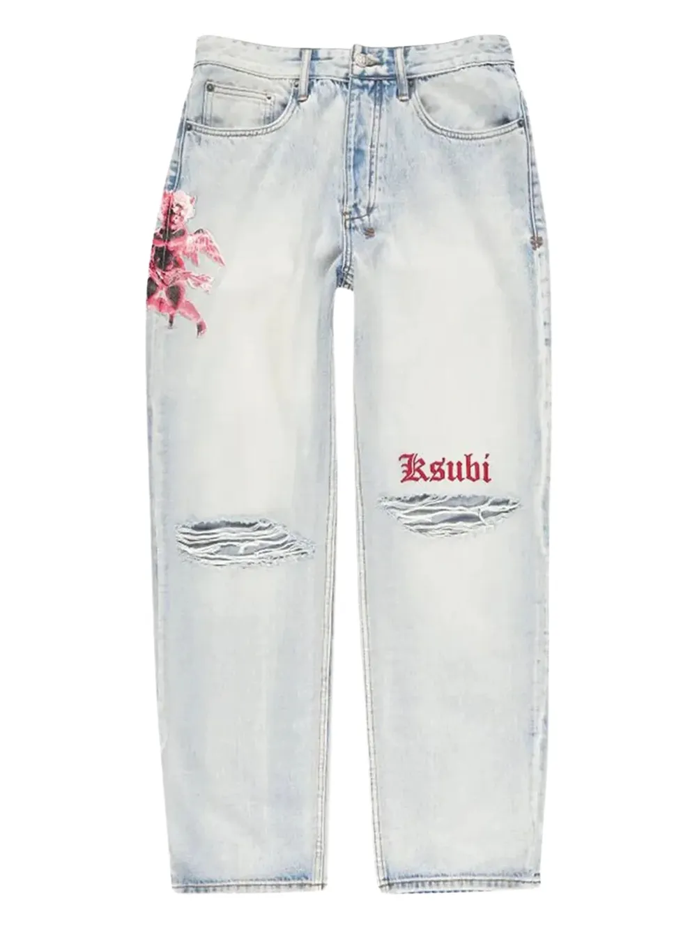 

Джинсы с цветочной вышивкой и потертостями Ksubi, синий