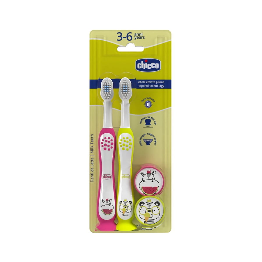 

Chicco, Зубная щетка 3-6л Бегемот и Панда, 2 шт.