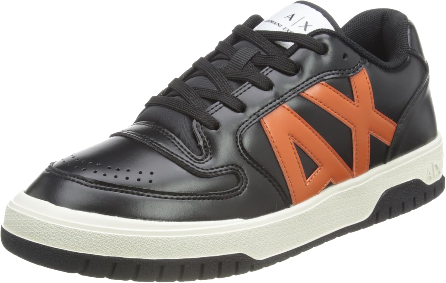 

Мужские кожаные кеды Armani Exchange с низким верхом и шнуровкой, черный/оранжевый