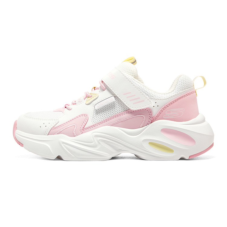 

Детские устойчивые к истиранию дышащие низкие повседневные туфли Skechers, белый/розовый