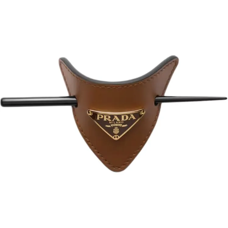 Кожаная заколка для волос PRADA, Cognac