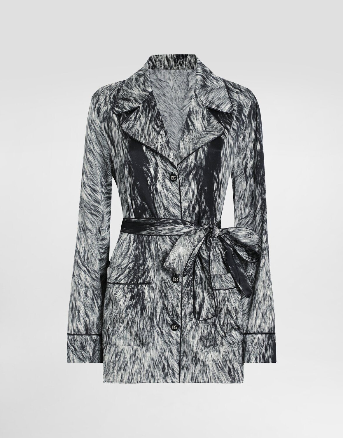 

Пижамная рубашка из шелкового сатина с принтом под мех Dolce & Gabbana, серый