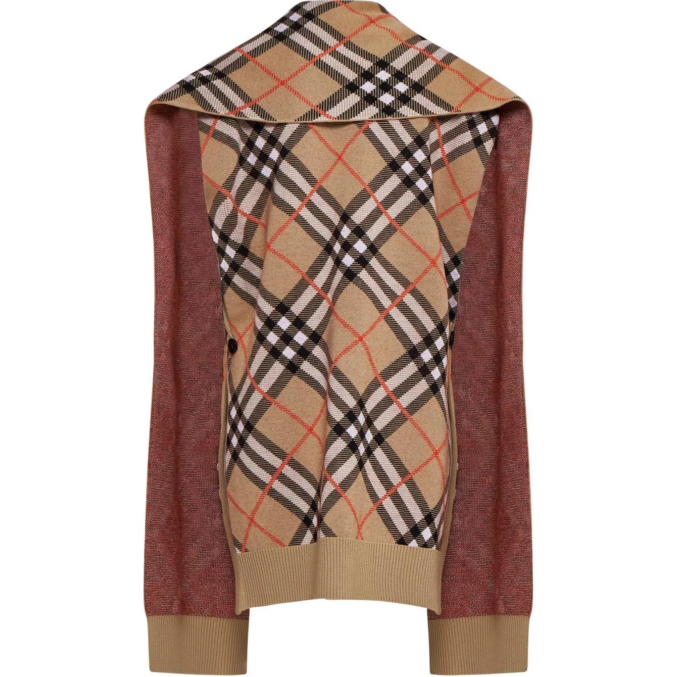 Кардиган Burberry без рукавов в клетку с шарфом, коричневый — фото 3
