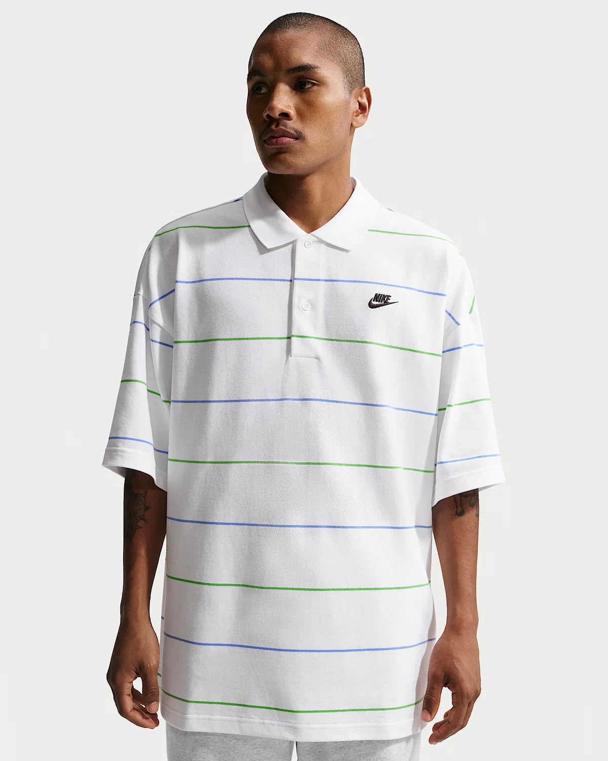 Мужское оверсайз поло в полоску Nike Sportswear Club, White/Black