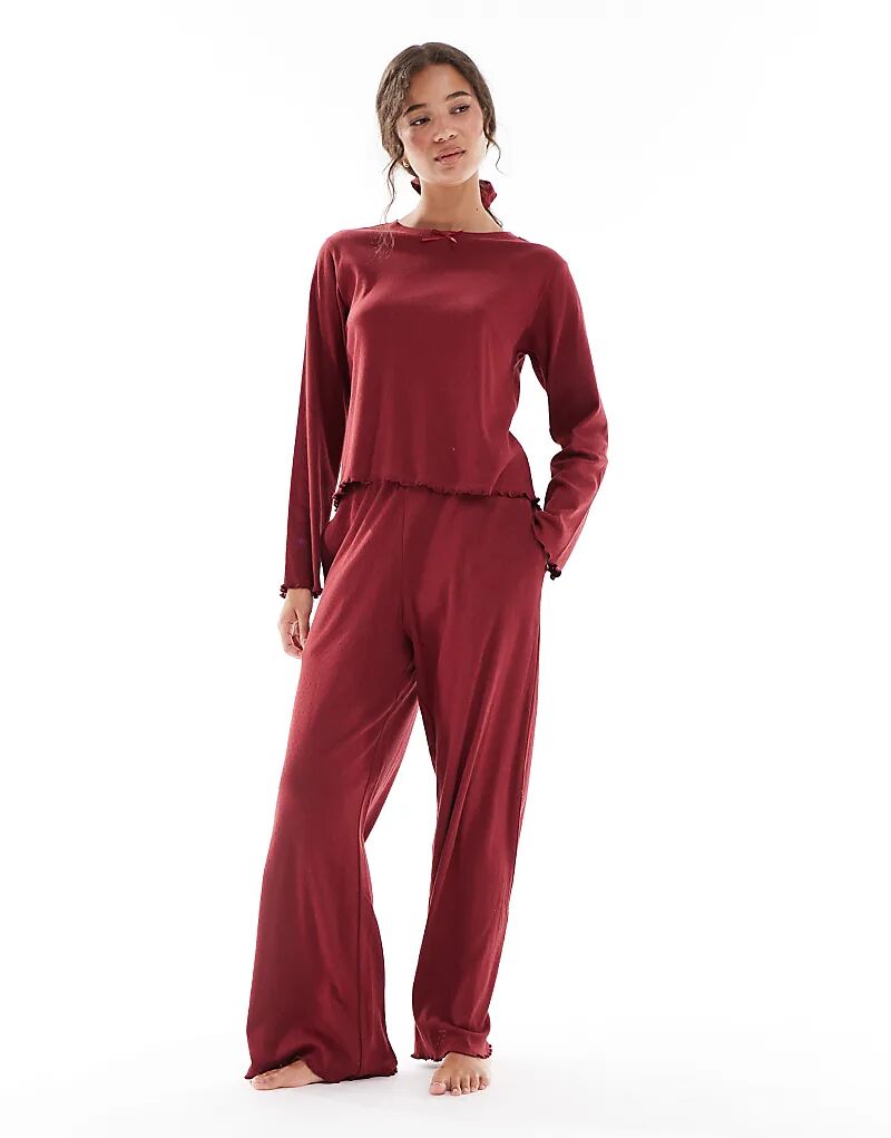 

Пижама Brave Soul с длинными рукавами и ажурным узором бордового цвета
