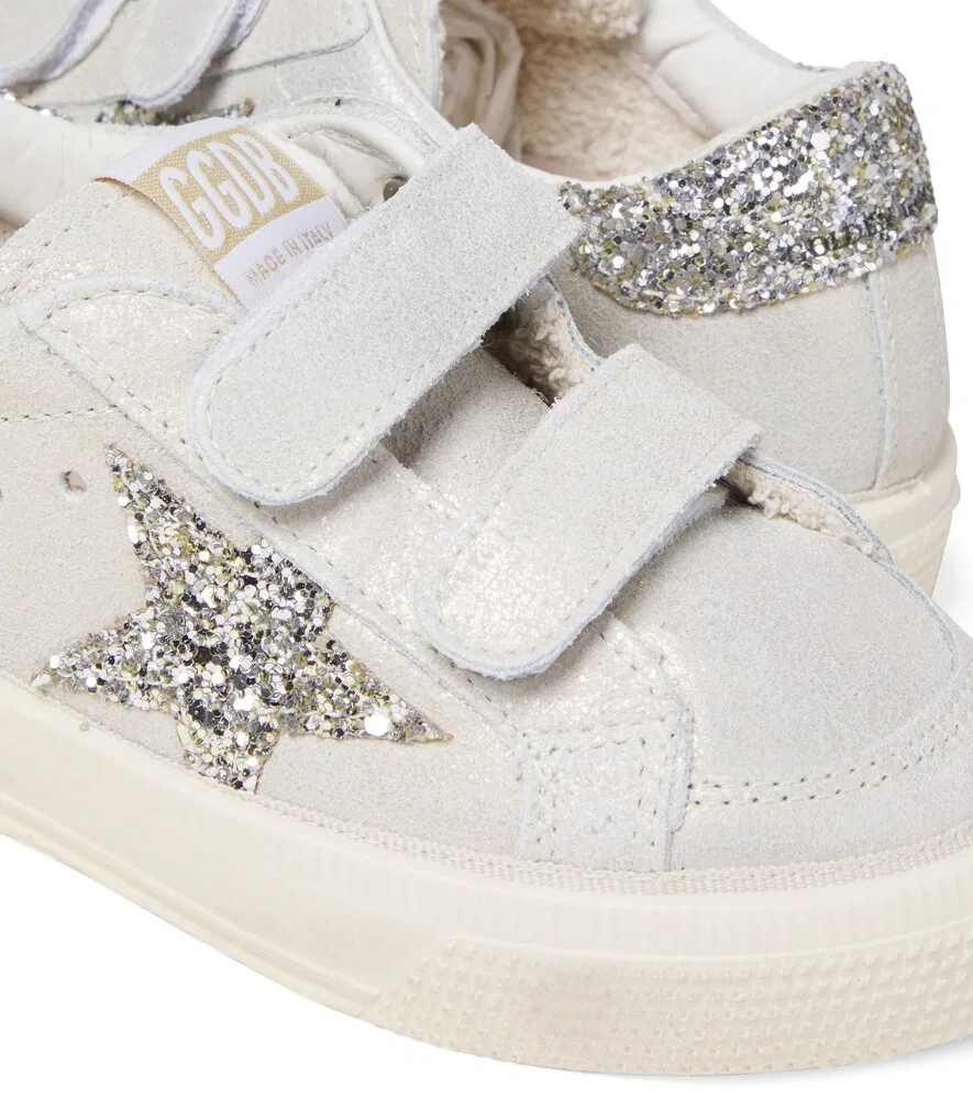 Кожаные кроссовки с блестками May School Golden Goose Kids, белый — фото 4