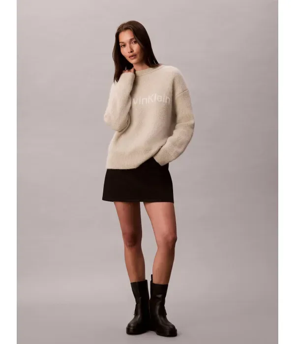 Шерстяной свитер loose fit Calvin Klein, бежевый — фото 2
