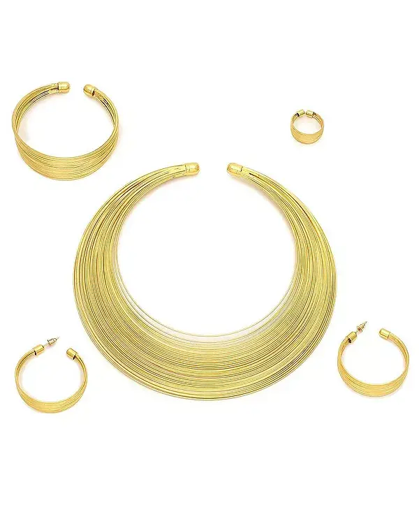

Женское колье, серьги, браслет и кольцо из золотой проволоки (набор из 4 шт.) Sohi, gold
