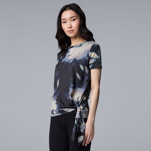 

Топ из смешанной техники с боковыми завязками Simply Vera Vera Wang, цвет navy lrg floral
