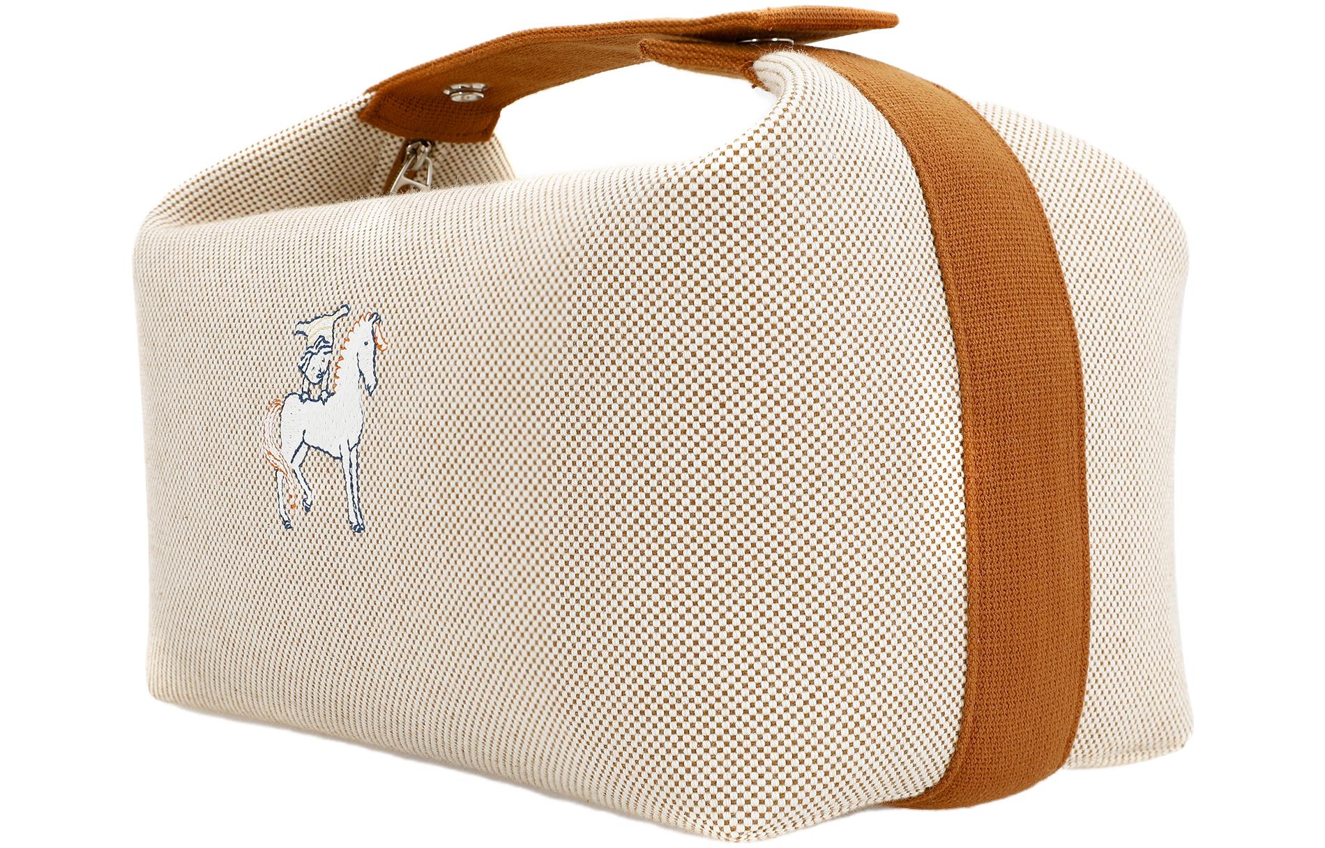 HERMES Сумка-ланчбокс Bride-a-Brac из хлопкового холста с отделением для хранения унисекс оранжевая — фото 2