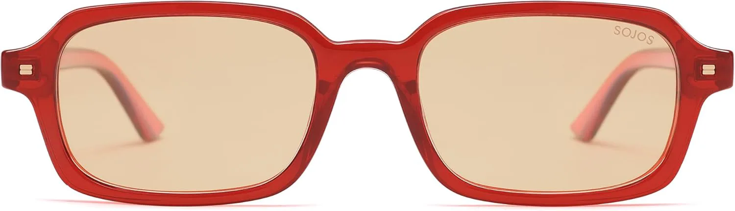 

SOJOS Модные прямоугольные поляризованные солнцезащитные очки для женщин и мужчин, маленькие, в стиле ретро, ​​тонкие, квадратные, модель SJ2610, Red/Light Brown Tint