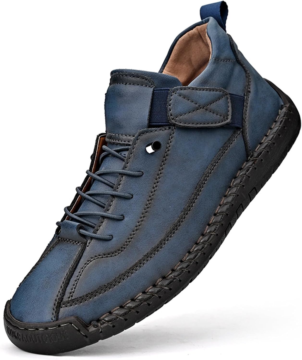 

Мужские кожаные ботинки-чукка на щиколотку, ручная работа, удобная кожаная обувь, слипоны с мягкой ортопедической поддержкой для походов, кемпинга и вождения Generic, синий