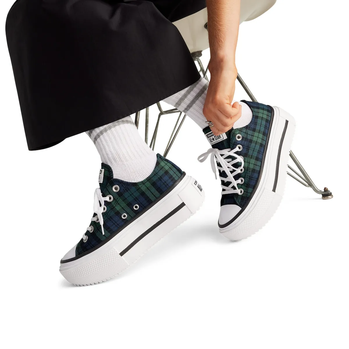 Повседневные кеды унисекс Chuck Taylor All Star Lift Double Stack Plaid Converse, зеленый/темно-синий — фото 2