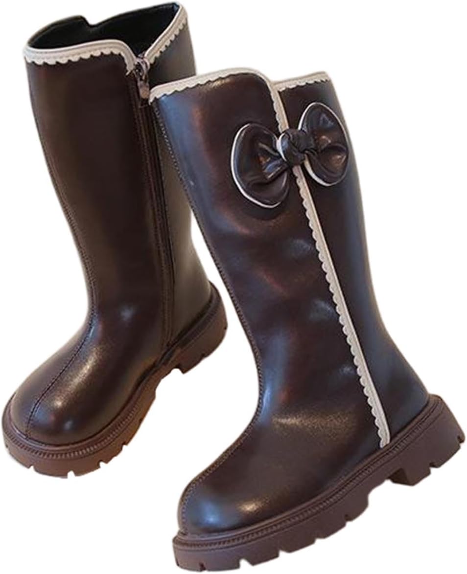 

Сапоги до середины голени с боковой молнией, зимняя теплая меховая подкладка, боевые ботинки, модные сапоги с бантом из искусственной кожи Generic, Brown