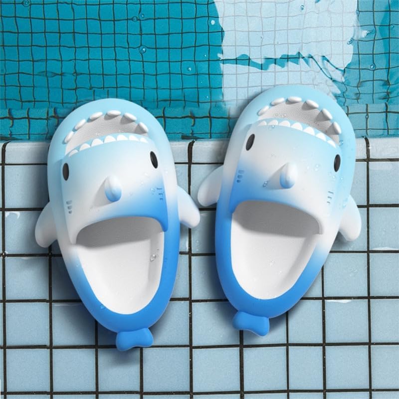 Сланцы allgala Shark с задником, противоскользящие, с открытым носком, для мальчиков и девочек, для дома и улицы, удобные, с мягкой толстой подошвой, милым мультяшным дизайном, пляжные и для бассейна, белый/синий/темно-синий — фото 2