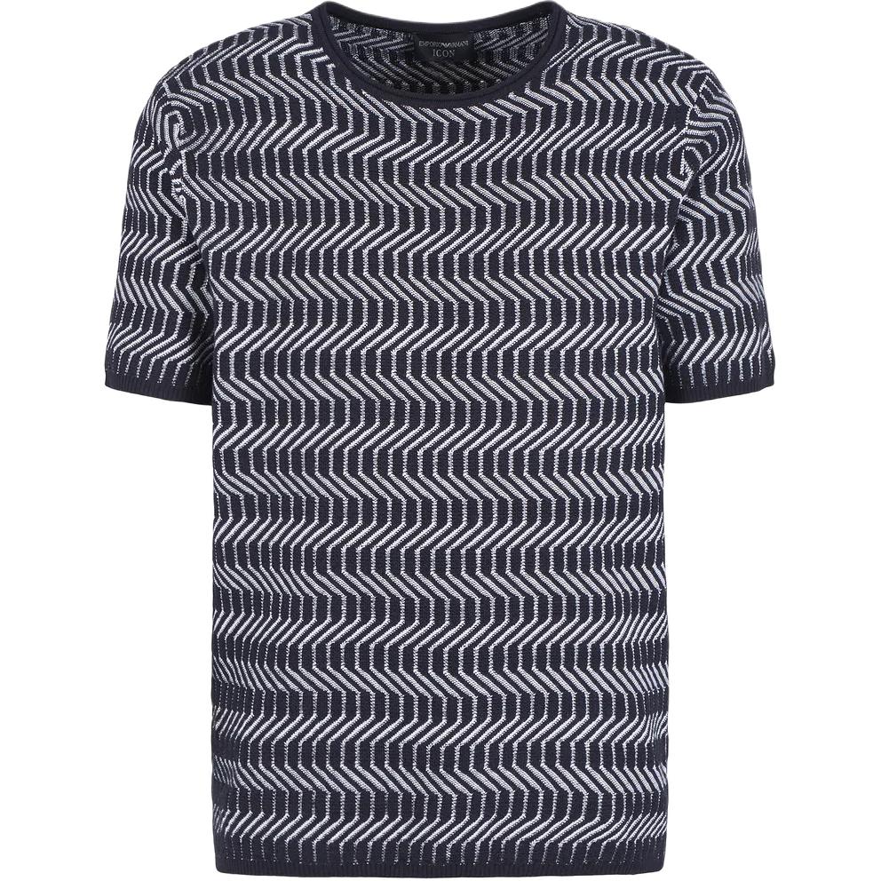 

Джемпер из верджинской шерсти с круглым вырезом и двухцветным жаккардовым узором в стиле оп-арт EMPORIO ARMANI, мультиколор