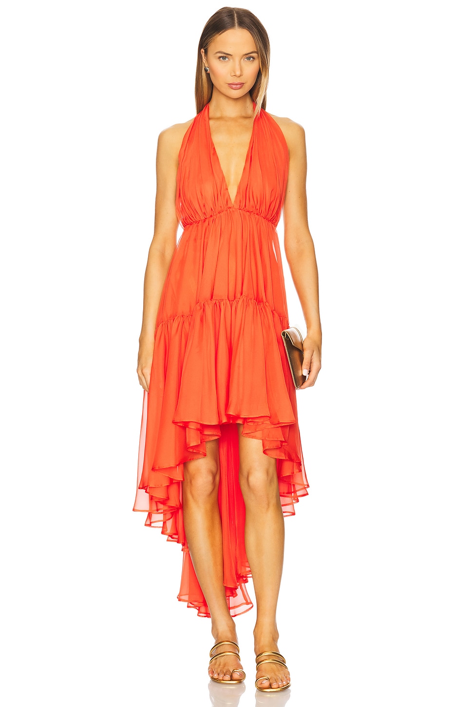 

Платье с асимметричным подолом и оборками Bardot Leona, fire red