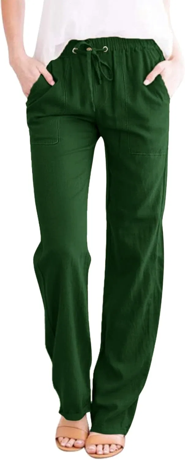 Брюки прямые свободные Cotton Linen, Green-a