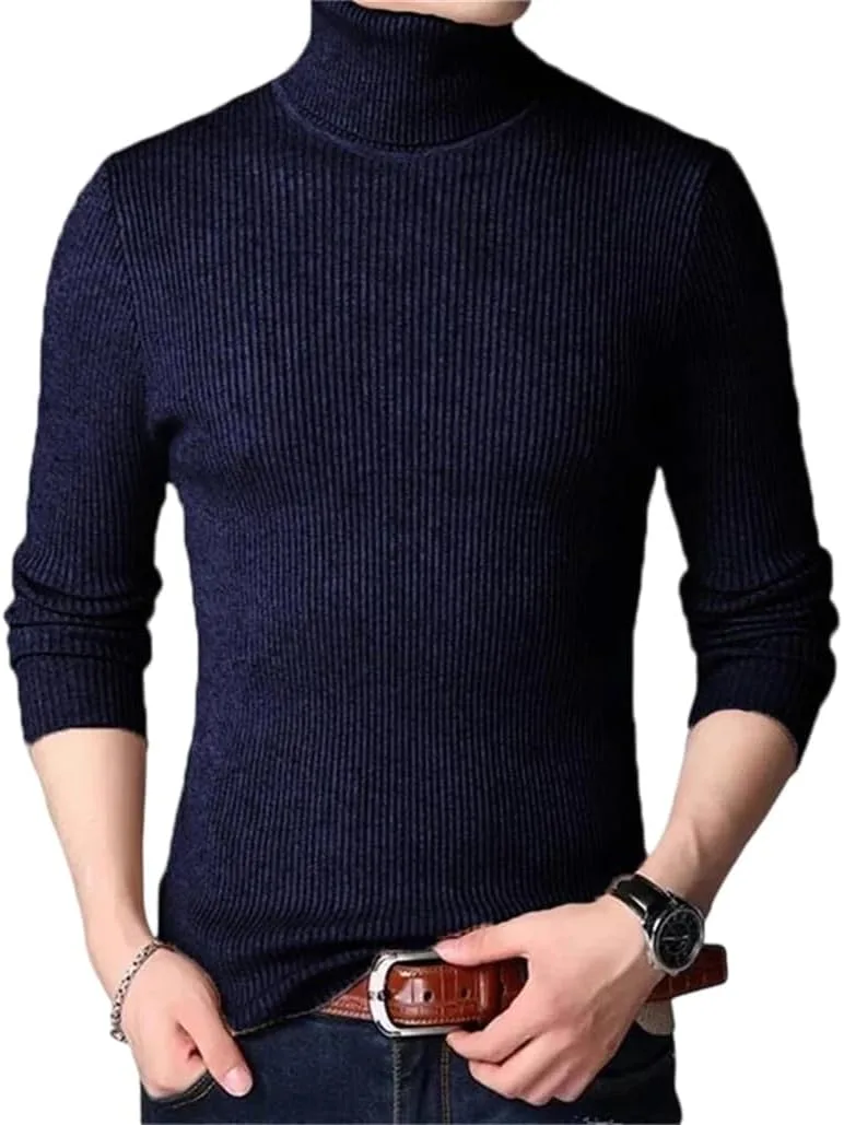 

Мужской свитер с длинным рукавом и воротником-стойкой в полоску