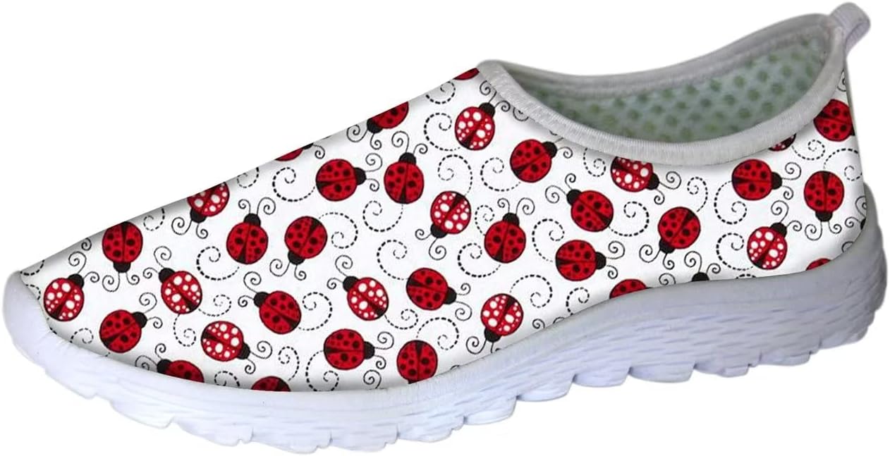 

Женские и мужские слипоны Forchrinse с цветочным принтом и корги, мягкая сетка, кроссовки для прогулок, спортивные, повседневные, для путешествий, дышащие, Ladybug