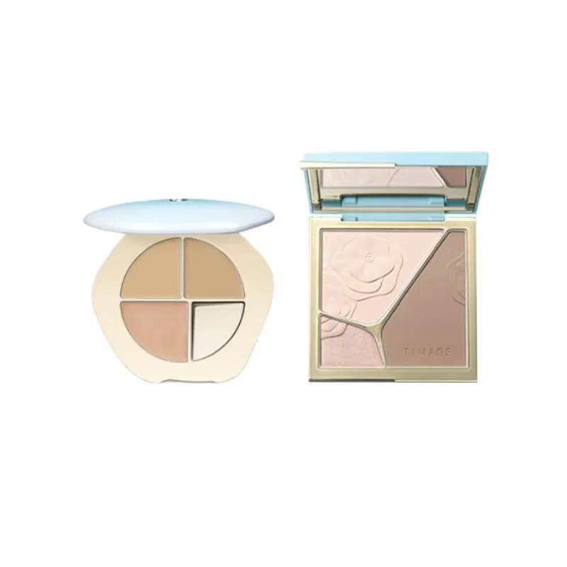 TIMAGE Палетка для контуринга и коррекции тона кожи, Two-Piece Set: Tricolor Contouring Palette #A02 Moon Glow+Concealing Palette #01 Goose Down Palette