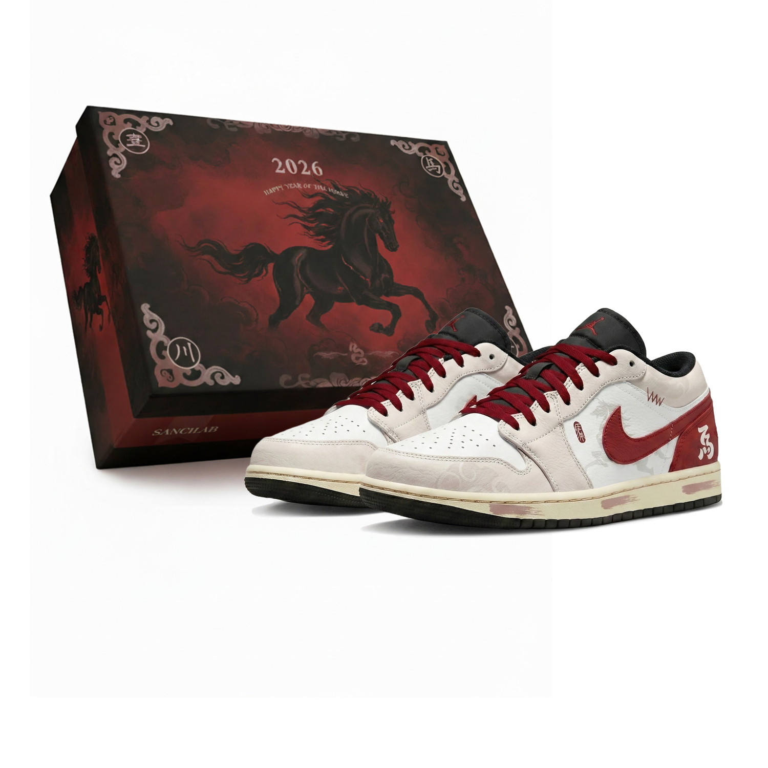 

Jordan Air 1 Low CNY Horse Year, Three Times Laboratory, Red Seal Greet Horse, Box Abrasion Resistant Low top