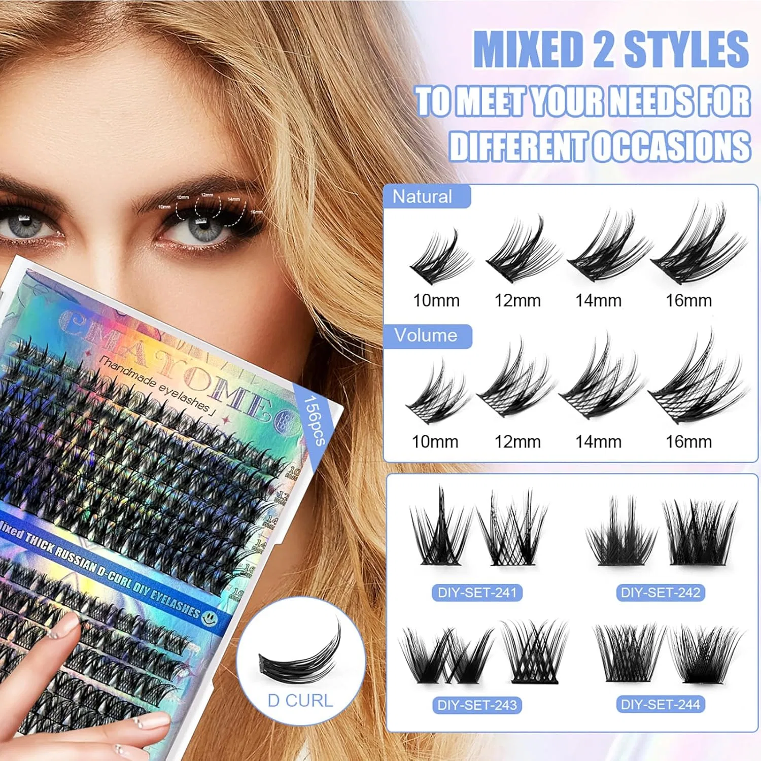 Набор для наращивания ресниц «Cluster Eyelash Kit» от RoseFlower Roseflower, C08 — фото 3