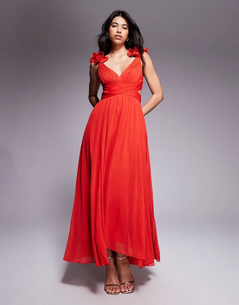 

Платье мидакси Forever New с оборками на плечах в ярко-красном цвете